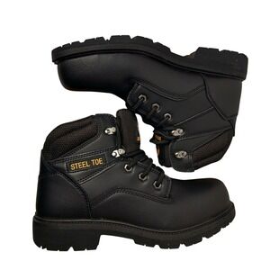 Brahma Gus 2.0 Mens Black Leather Steel Toe Work Boots 8W Slip Oil Resistant